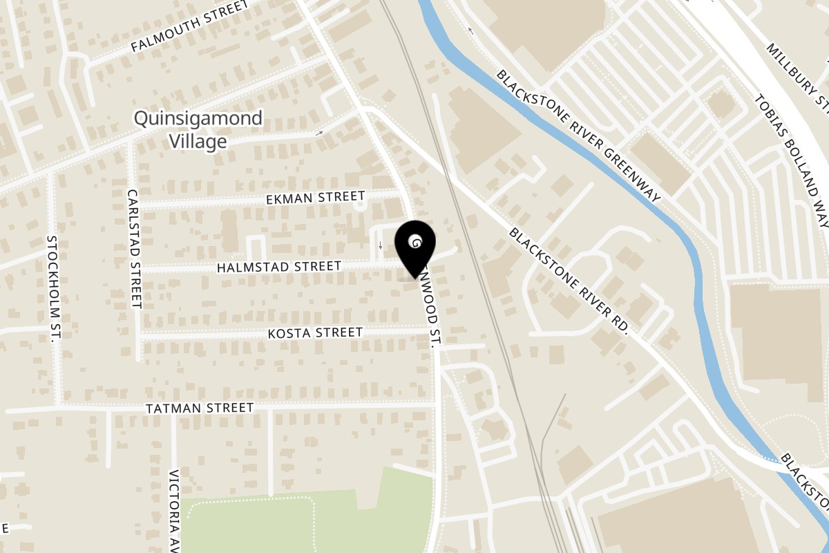 Map showing the location of The Original Village Pizza on 50 Greenwood St in Worcester